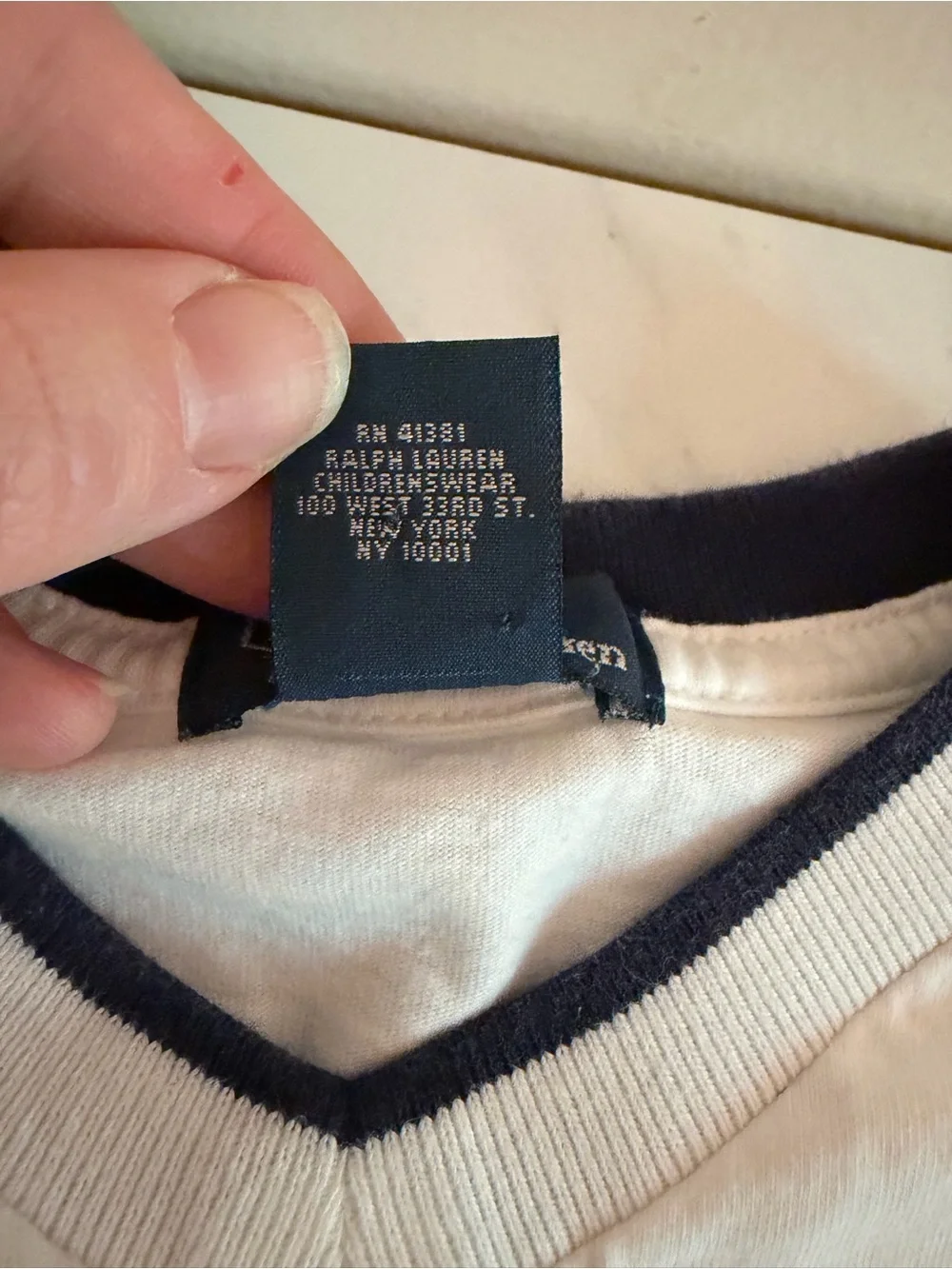 Ralph Lauren Men’s White V-Neck Sweater with Navy Trim and Logo